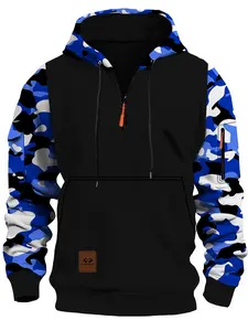 Men's Regular Fit Camo Print Zip Up Hoodie, Casual Long Sleeve Hooded Sweatshirt for Fall & Winter, Men's Clothes for Daily Wear, Casual Streetwear Sweatshirt, Tops