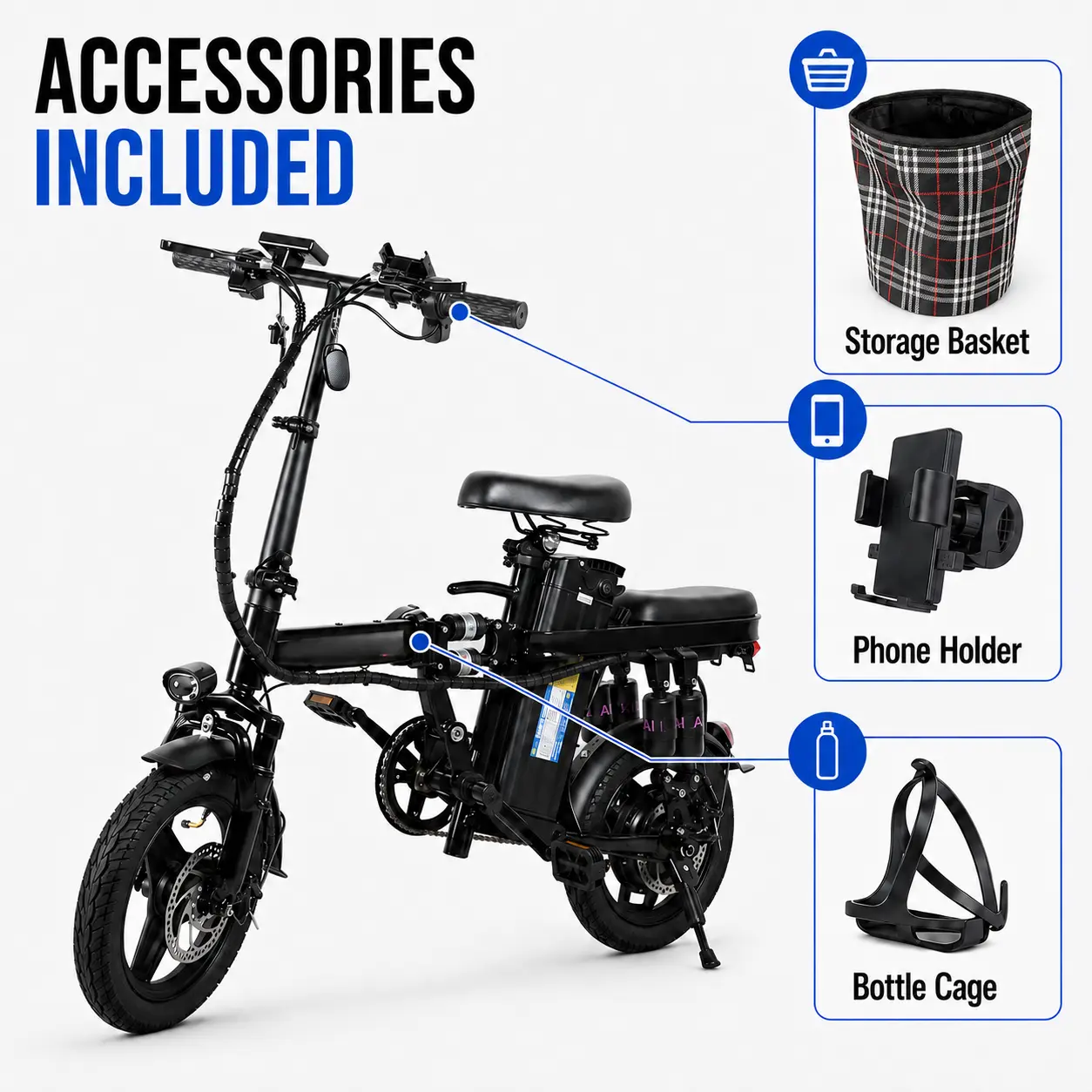 14-Inch Folding Electric Bike, 800W Motor, 48V 15Ah Battery, Up to 20 MPH Speed, 30 Mi Range, 3 Riding Modes, Mechanical Disc Brakes, Portable E-Bike for City Commute & Outdoor Cycling