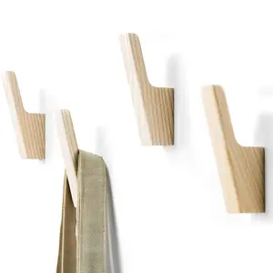 Wall Hooks - Set of 4 - Dark Walnut or Light Ash  Coat Hooks for  Hat, Purse, Backpack, Bag, Jacket. Modern Farmhouse Decor for Wall and Practical Entryway Hooks (Ash )