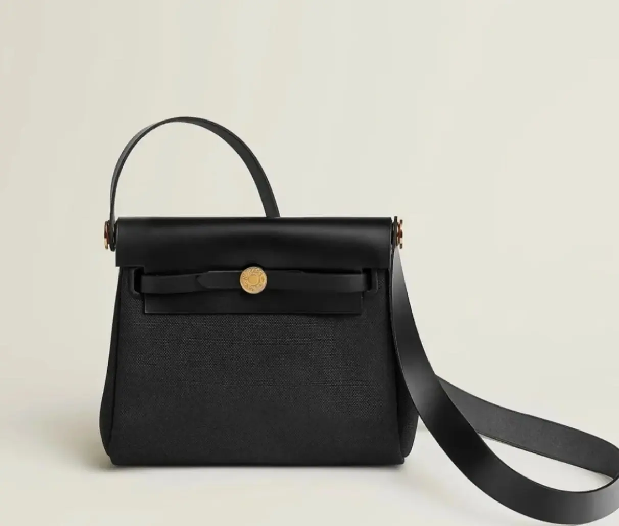 Pre-owned HERMÈS Mini Herbag Black Canvas with Gold Hardware, K Stamp 2507313