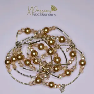 Handcrafted Semanario Bracelet of Champagne Pearls & Crystals