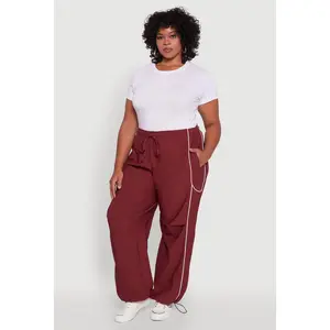 Plus Size High Waisted Contrast Trim Drawstring Hem Joggers