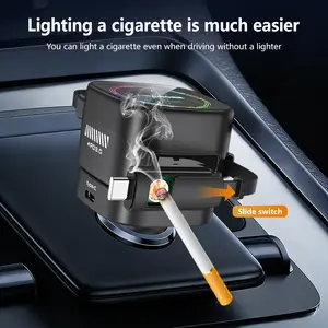 [US warehouse]W&O Rotatable Car Charger with Retractable USB-C & Lightning Cables, Cigarette Lighter Function, LED Ambient Light & Emergency Window Breaker