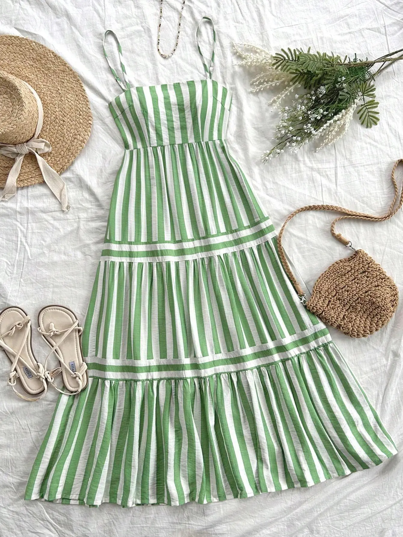 slim fit dress slacks Green Striped Midi Dress main image 0