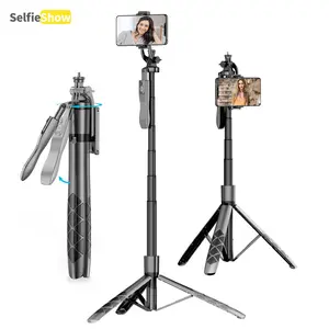 62''aluminum alloy selfie tripod, suitable for iPhone/Android phones and TikTok live streaming, can be fitted with fill lights or cameras for photography. Features a 360-degree rotating handle, making it a professional selfie stick.