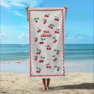 [Hot Summer - Ship From US] - Cherry Beach Towel  Soft Lightweight Quick-Dry Summer Towel, Cute Aesthetic Bath & Beach Blanket