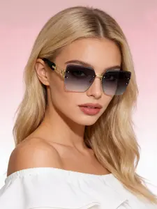 1pc Luxury Square Fashion Women's Glasses, Ultra Large Gradient Lenses, Metal Chain Ear Frames, Perfect for Summer Beach Parties