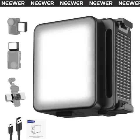 NEEWER M20 Magnetic Mini LED Flash Camera Accessory for DJI Osmo Action 3/4/5 Pro - 500mAh Built-in Rechargeable Battery, IPX5 Waterproof, Portable, Adjustable Brightness, USB-C Charge, Mount, Cable, for Content Creators