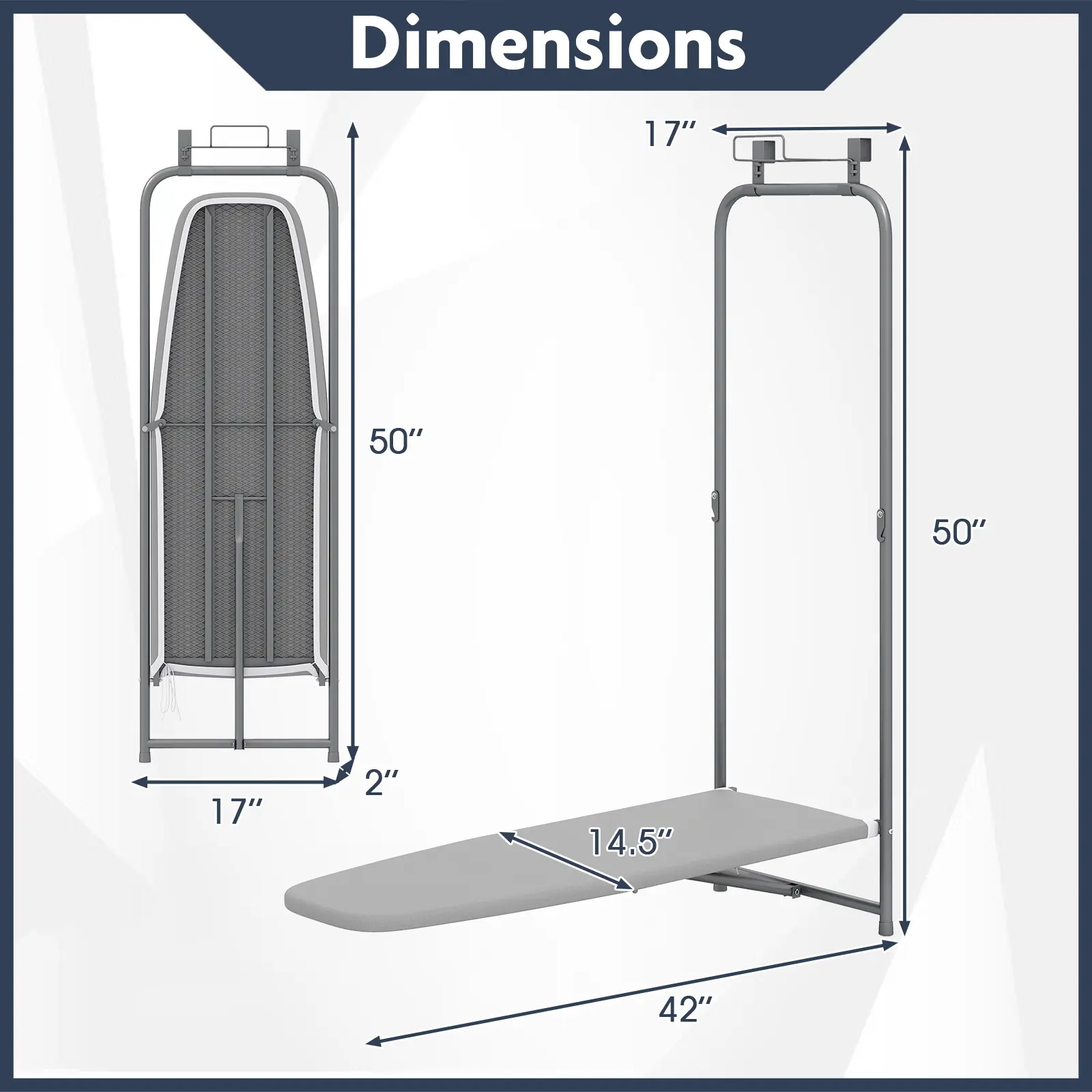 COSTWAY - Over the Door Ironing Board Space-Saving Metal Hanging Ironing Board-Gray COSTWAY - Over the Door Ironing Board Space-Saving Metal Hanging Ironing Board-Gray