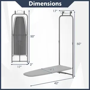 COSTWAY - Over the Door Ironing Board Space-Saving Metal Hanging Ironing Board-Gray