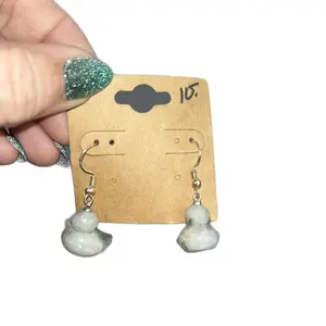 Labradorite drop earrings carved as a duck set in S925 sterling silver