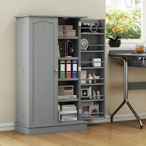 Freestanding Kitchen Pantry Cabinet in Gray – Features 12 Door Shelves & 5-Tier Adjustable Shelving with Double Doors – Spacious Food Storage Organizer for Dry Goods, Canned Foods, Spices & Small Appliances – Perfect for Kitchen, Dining Room, Laundry Room