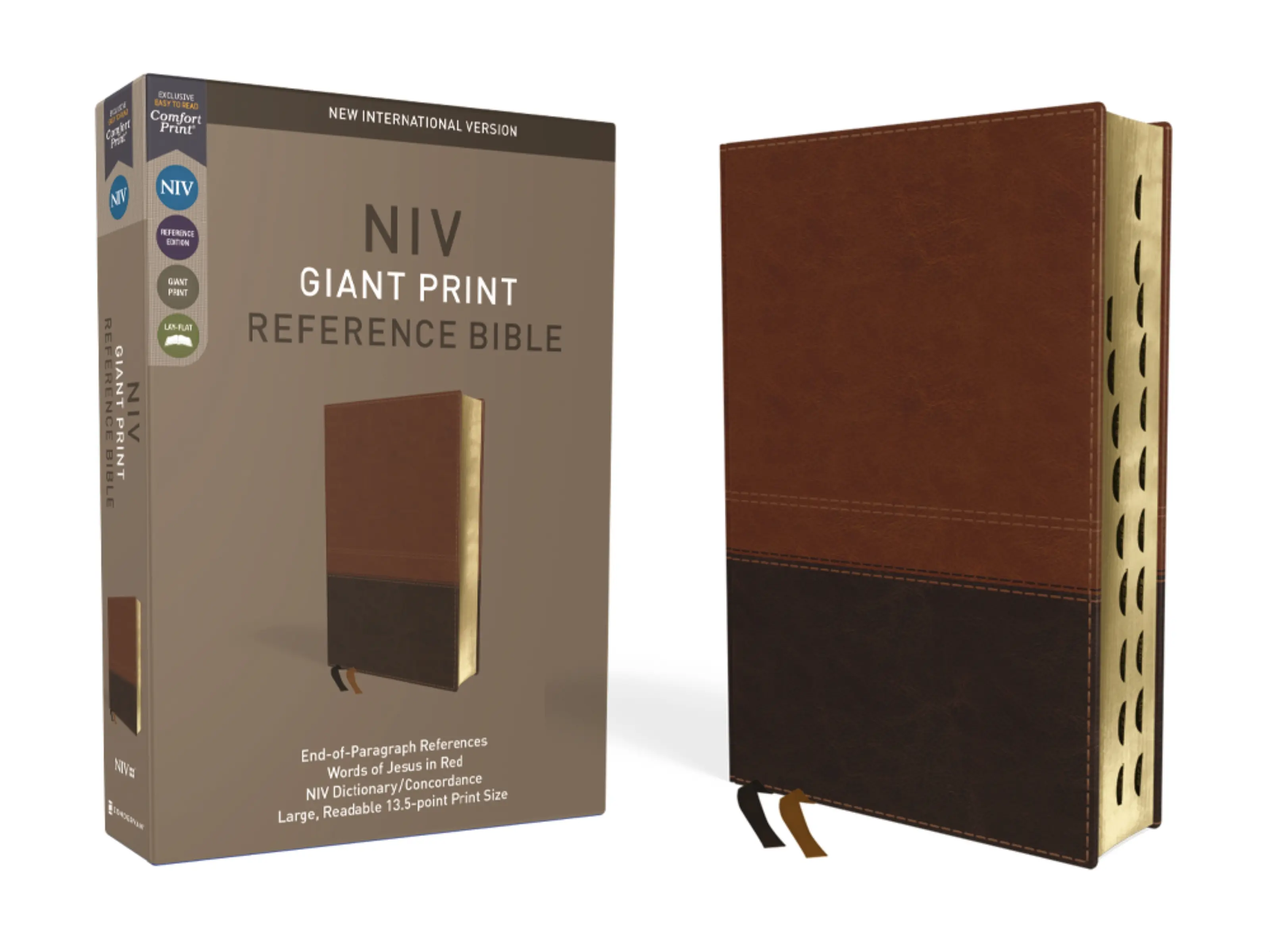 NIV, Reference Bible, Giant Print, Leathersoft, Brown, Red Letter, Thumb Indexed, Comfort Print by Zondervan [Leatherbound Book]