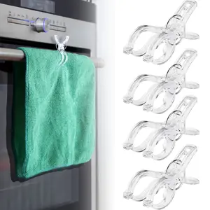 NiHome 4-Pack Clear Spring-Loaded Kitchen Towel Clips, Anti-Slip Design for Secure Holding, Transparent and Durable, Fits Most Racks, Easy to Use in Kitchens & Bathrooms