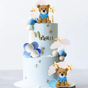 cake shed cake topper gender reveal 17 PCS Luxury Blue Teddy Bear Cake Decoration Baby Boy Baby Shower Birthday Party Supplies