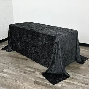 90 x 132 Inch Rectangular Crushed Velvet Tablecloth Black