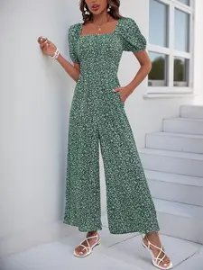 Women's Stylish Ditsy Floral Summer Pants, Slim-Fitting Long Pants for Office Wear, Mid-Waist Regular Sleeve, Breathable Woven Fabric, Perfect for Summer