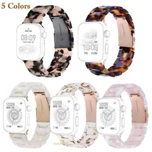 Luxury Adjustable Folding Lightweight Tortoiseshell Resin Watch Band, Wearable Fashion Bracelet Accessory for 38-49mm Smart Watches