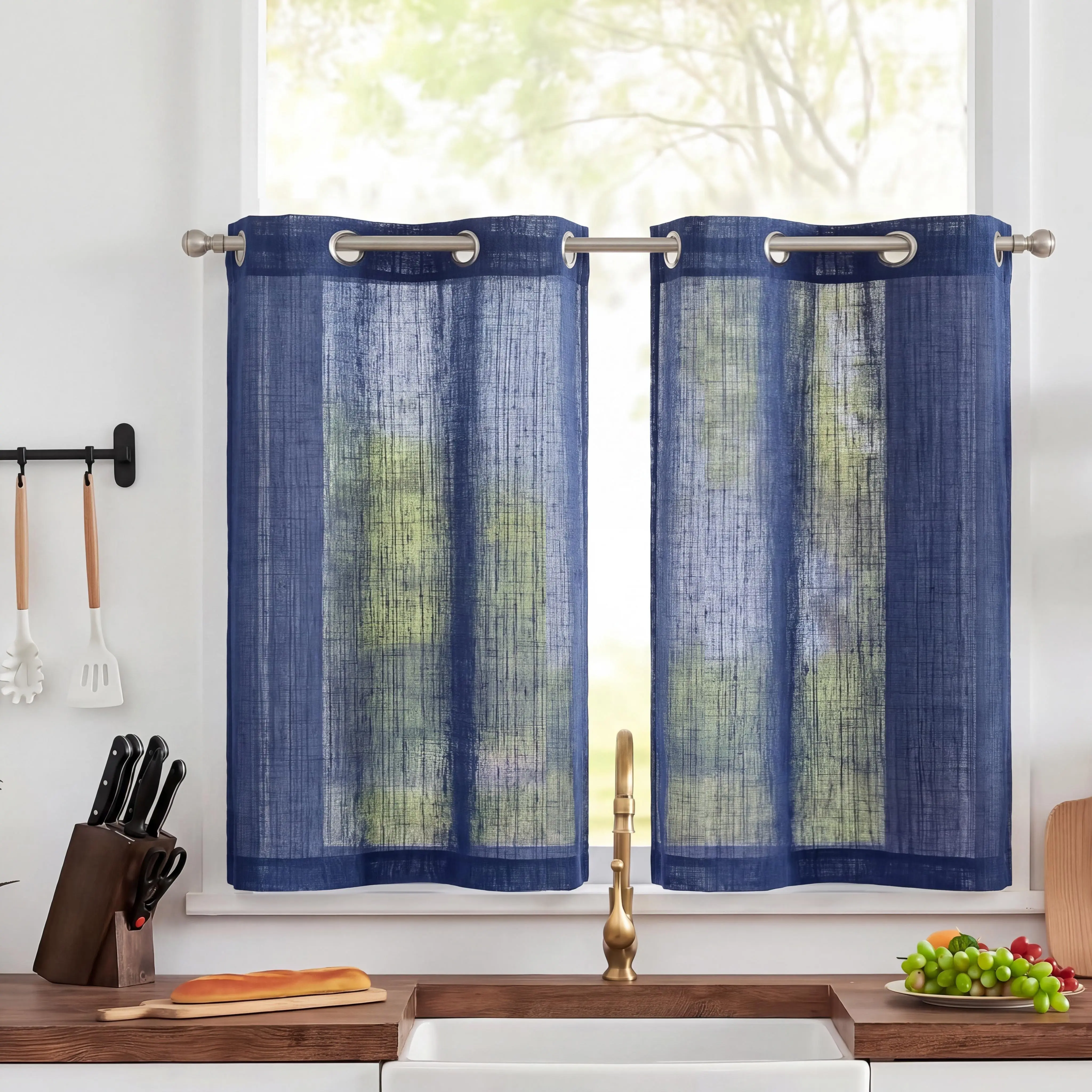 4 Pcs 26x36 in Solid Color Cozy Grommet Curtain Panels - Soft Bamboo Gauze Yarn Flat Weave Fabric, Breathable, Fade-Resistant, Classic Grommet Top Window Hanging Drapes for Bedroom/Kitchen, Hand Wash Only, Kitchen Curtains, Cozy Ambience