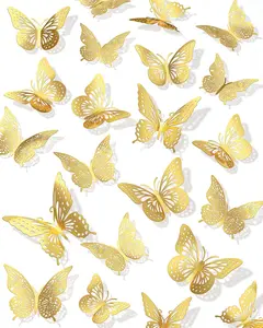 72Pcs 3D Butterfly Wall Decor, Gold Butterfly Fathers Day Decorations, 3 Styles 3 Sizes Removable Butterfly Room Decor Butterfly Wall Stickers for Birthday...