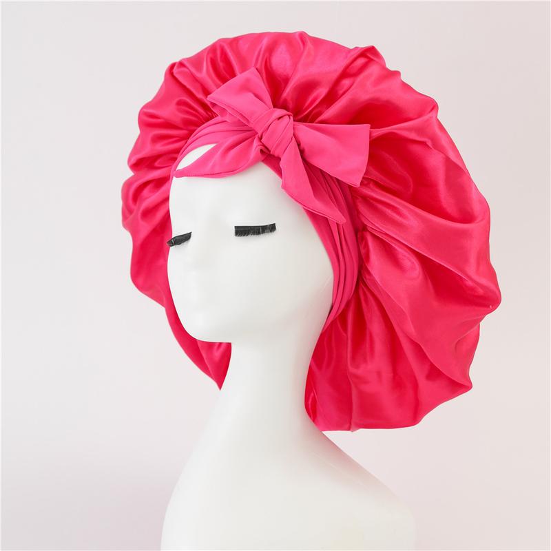 Satin Bonnets Night Sleeping Cap Large Elastic Wide Soft Band Colorful Silk Hat for Curly Hair Care Beauty Makeup for Women