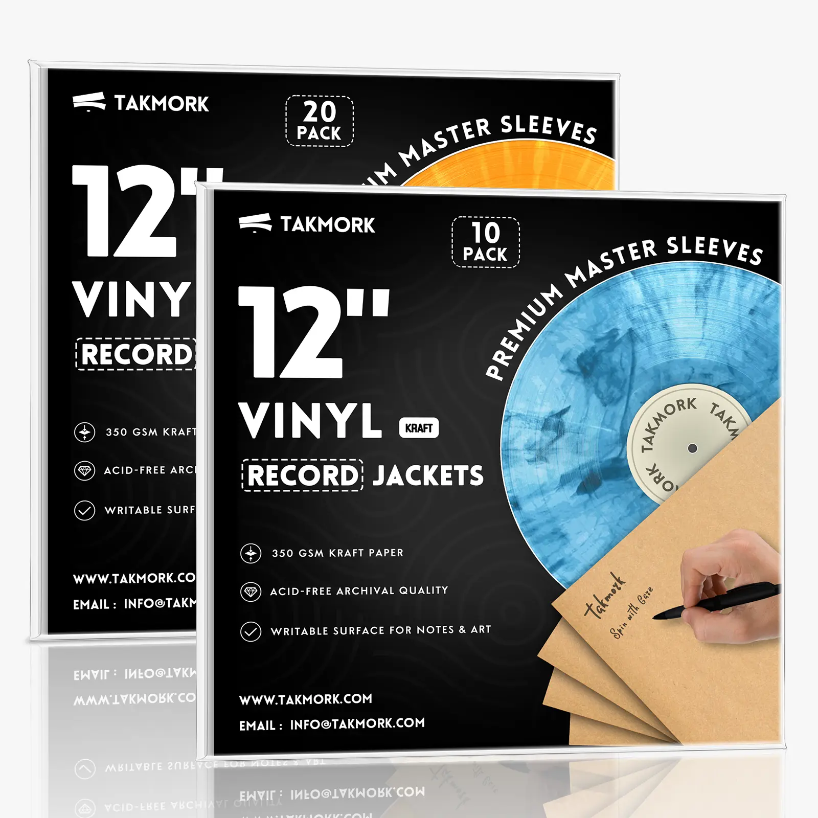 Takmork 12" Pro Blank Album LP Vinyl Record Jackets - 20 Pcs, 350gsm Heavyweight Kraft Paper Outer & Inner Record Sleeves to Protect Vinyls (Brown)
