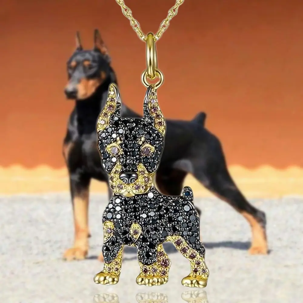 Doberman Pendant Necklace in Handcrafted Alloy with Sparkling Cubic Zirconia, a Unique Gift for Men and Women Pet Lovers, Unique Gifts For Man, Statement Necklace, Unisex, Animal, Casual, Daily, Geometric