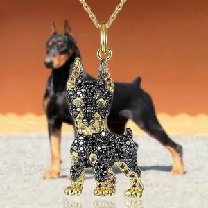 Exquisite Doberman Pendant Necklace with Sparkling Cubic Zirconia - Handcrafted Alloy Dog Jewelry for Men & Women, Unique Pet Lover Gift, Stylish Canine-Inspired Fashion Accessory