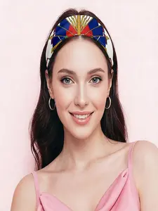 A versatile scarf for hair, detailed Haiti flag-inspired design with stripes and palm tree, multi-use for hair styling, perfect for Haitian cultural gifting