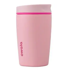 Owala SmoothSip Slider Insulated Stainless Steel Coffee Tumbler Reusable Iced Coffee Cup Hot Coffee Travel Mug BPA Free 12 oz Pink Pucker Up