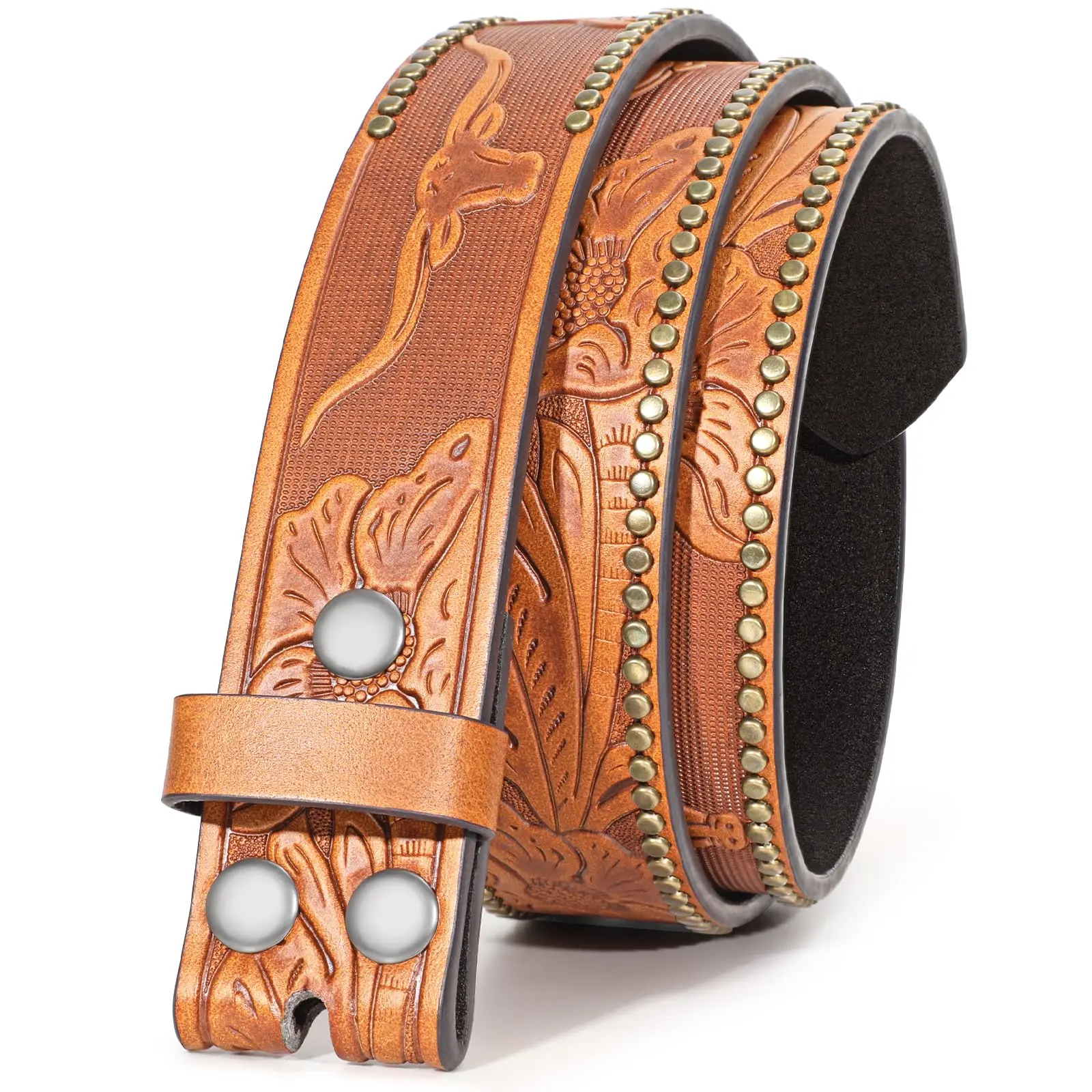 PU Leather Belt Strap, Western Style with Engraved and Embossed Floral Pattern for Men and Women's Jeans, Embossing
