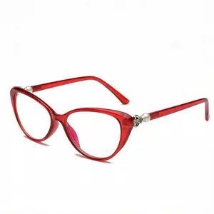 FHSY SHOP Women's Red Cat-Eye Eyeglasses, Pearl-Accent Blue Light Blocking Frames, Lightweight Fashion Prescription-Ready Computer Eyewear for Office & Casual Wear