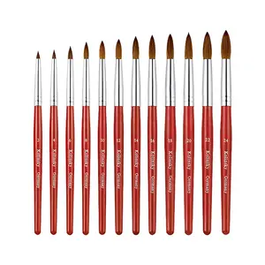 Kolinsky Acrylic Nail Brush Pure Kolinsky Hair Acrylic Red Wood Handle with Sturdy Alloy Tube Round Shaped Professional Nail Brushes Manicure Tool Salon DIY
