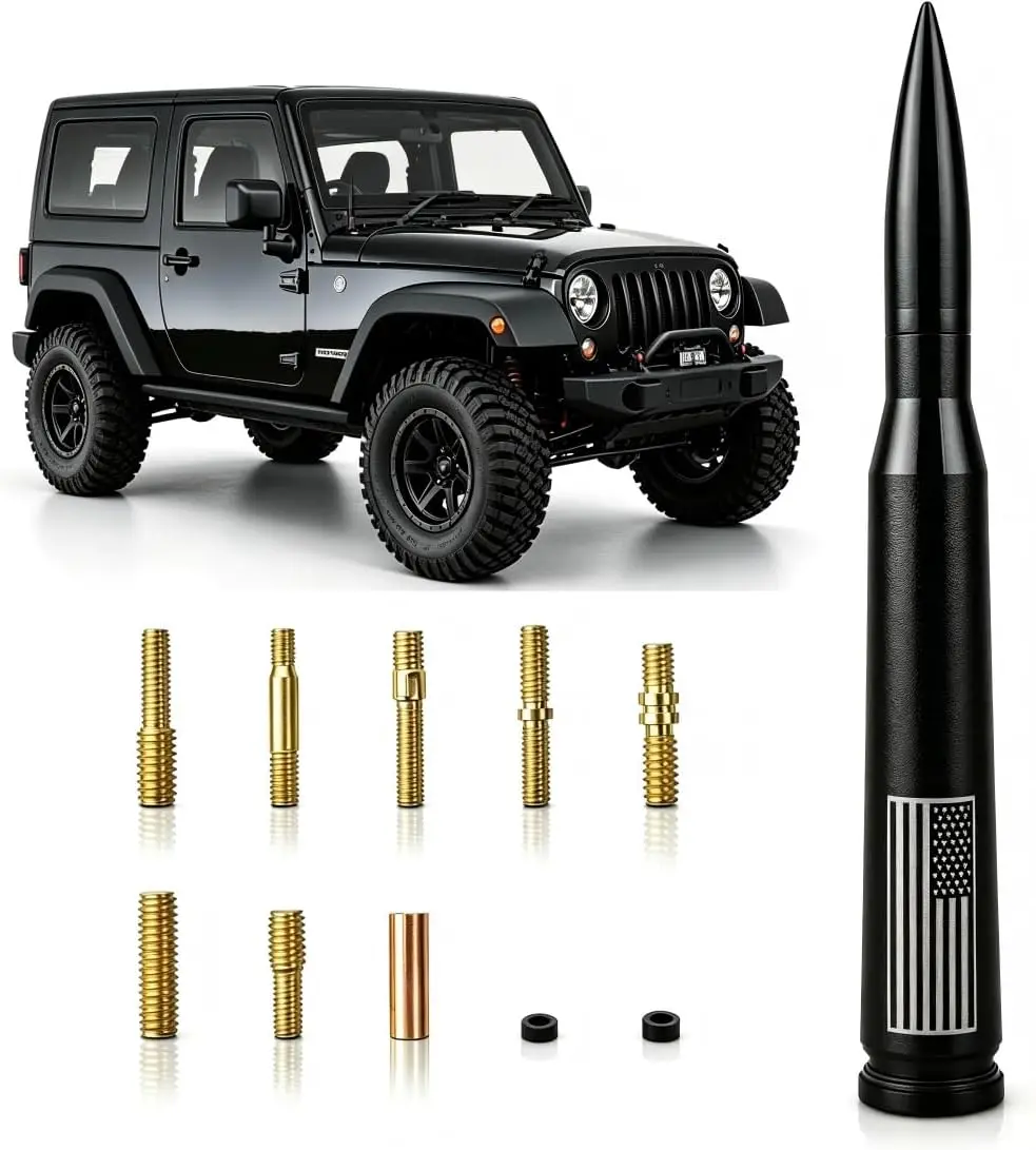 Car Bullet Antenna, Black, 7.8 Inch | Premium Chrome Finish, Durable Metal Alloy, Weatherproof Design, Easy Screw-On Install, Universal Fit