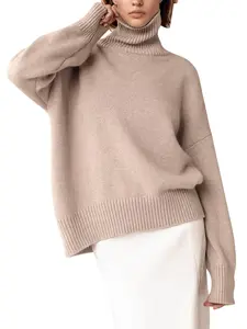 Yimoon Women's Turtleneck Sweater Chunky Long Sleeve Knitted Pullover High Low Hem Trendy Fall Winter Basic Jumper Top