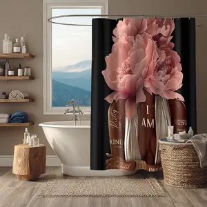 Valentine’s Day Limited Edition Rose Head Meshelly Shower Curtain Set, 72wx72h, Burgundy Rose Floral, African-American Style, Feminine Design