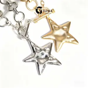 GGIRL Women's 18K Gold Plated Bohemian Geometric Star Pendant Necklace - Punk Rock Cross & Heart Choker, Chunky Statement Layering Chain, Ideal for Party & Daily Wear, Fashion Jewelry Gift