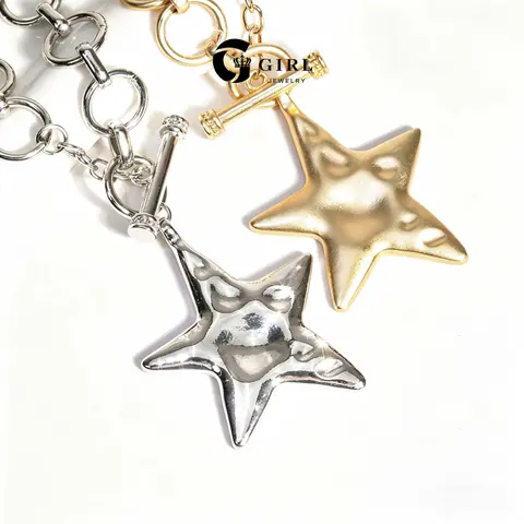 GGIRL Women's 18K Gold Plated Bohemian Geometric Star Pendant Necklace Punk Rock Cross Heart Choker Chunky Statement Layering Chain Ideal for Party Daily Wear, Fashion Jewelry Gifts for Holiday Birthdays Anniversaries