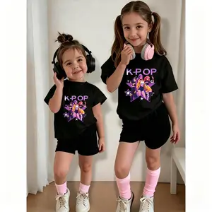 Girls' Casual Short Sleeve Slim Fit Round Neck Cartoon T-shirt, All Seasons