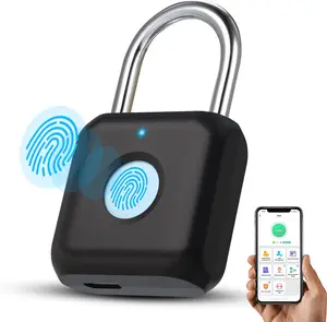 Fingerprint Padlock Eseesmart, Locker Lock, Smart Padlock, Bluetooth or Fingerprint Unlock, Weatherproof Outdoor Lock, for Gym, Bike, School, Fence and Storage, Padlock USB Rechargeable (Black)