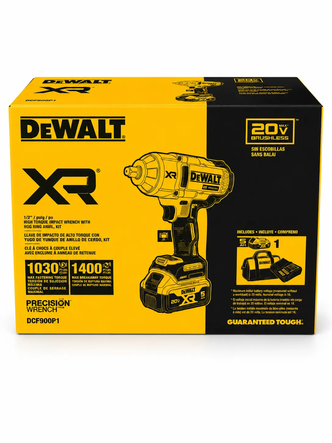 DEWALT DCF900P1 20V MAX XR 1/2” High Torque Impact Wrench Kit – 5.0Ah Battery, Charger & Tool Bag Included