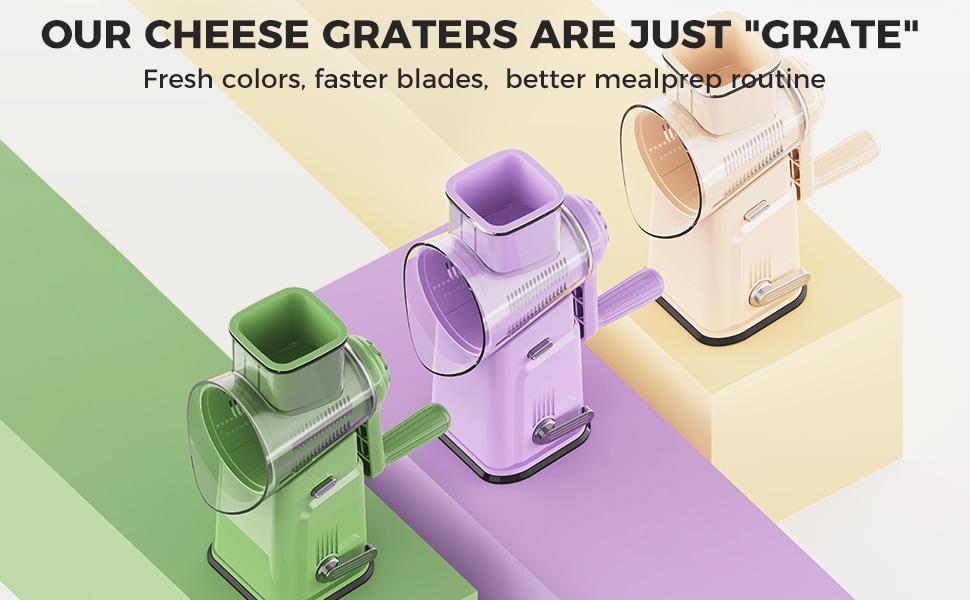 [BF&CM]KitExpert Next-Gen Purple Cheese Grater(Larger&Faster),  5 in 1 Rotary Cheese Grater, Mandoline Slicer, Vegetable Chopper, Pink Kitchen, Mother's Day Gift.
