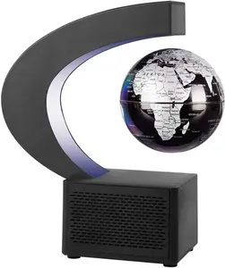 WOWESOTICA High-Tech 4-inch Magnetic Levitating Floating Globe with LED Lights, 360° Stable Rotation, Black & Silver/White World Map, Unique Tech Gift for Kids, Men, and Family