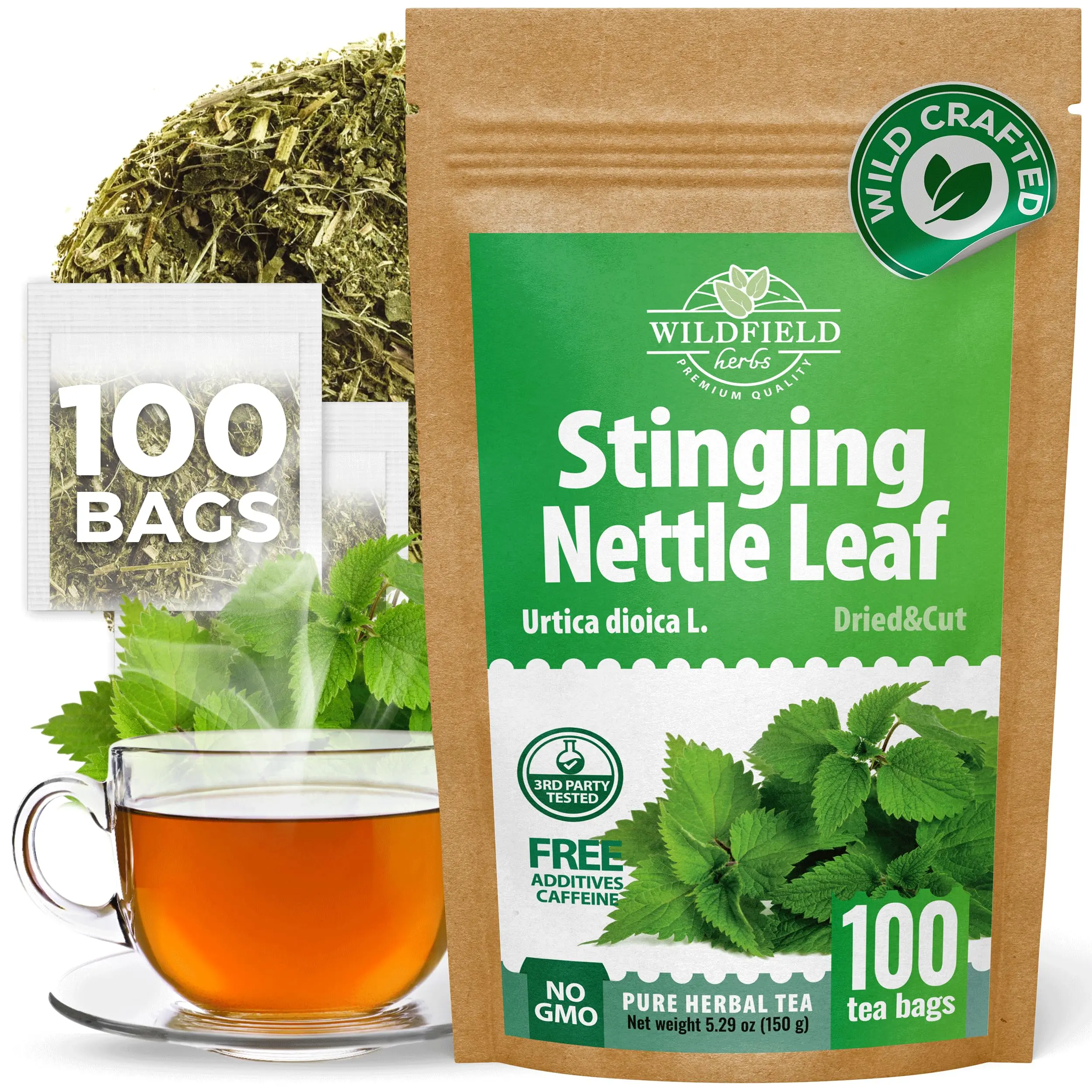 100 Bags Nettle Leaf Tea Ortiga Dried Nettle Herb Planta Bulk (Urtica Dioica) - 100 Count 1.5g Tea Bags Herb Hojas De Ortiga