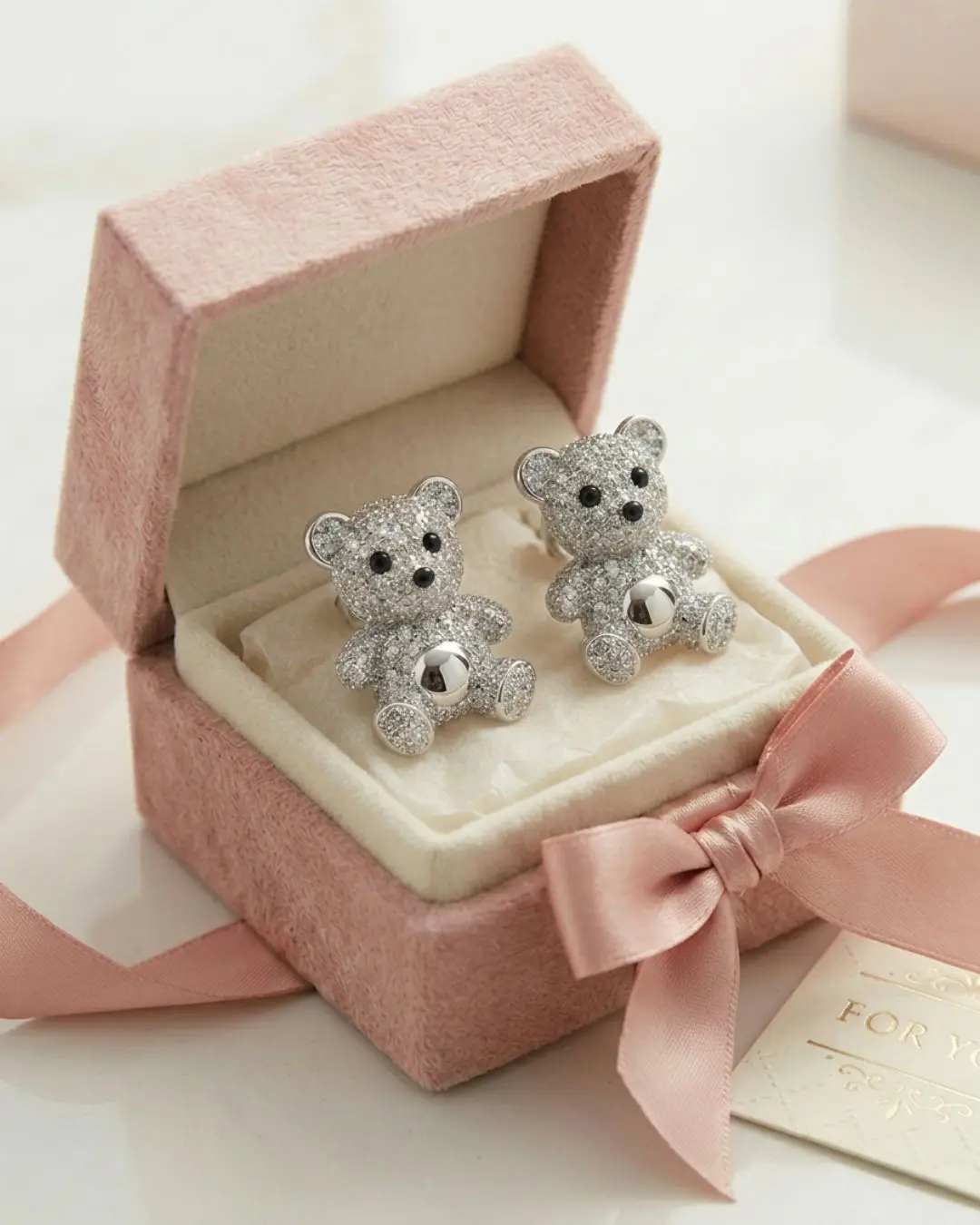 Moissanite Silver Earrings, Bear Design, 0.78 CTW, VVSD Color, Casual, Youth, Playful, Hypoallergenic, Female, Daily, Brilliant Vvs1, Animal Lovers, Stud