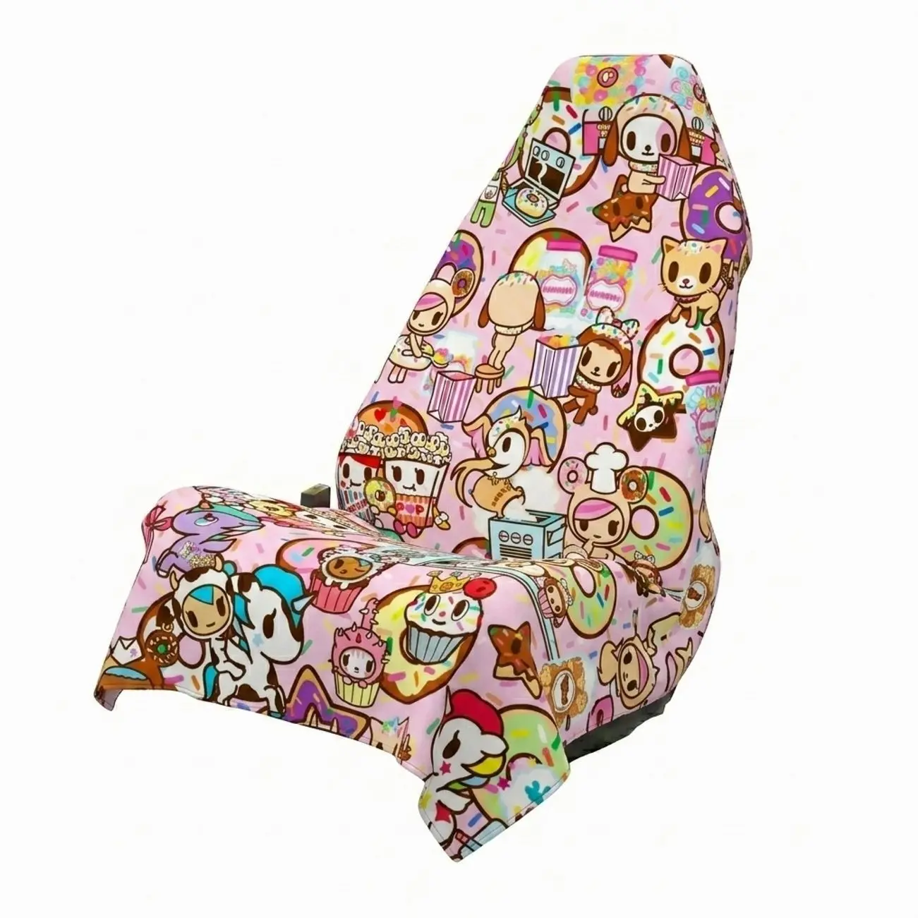 Tokidoki Pink Kawaii Car Seat Towel, Colorful Cartoon Character Universal Seat Cover, Soft Comfortable Seat Protector for Car Interior, Beach & Road Trips