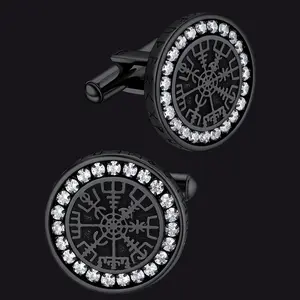 FaithHeart Nordic Viking Rune Compass Cufflinks With Cubic Zirconia