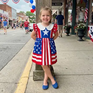 [Yomi Kids 3-DAY SHIP] July 4th Toddler Girls Dress Star Stripe Print Fly Sleeve Doll Collar Summer Dress Baby Patriotic Dress Independence Day Last Minute Gift