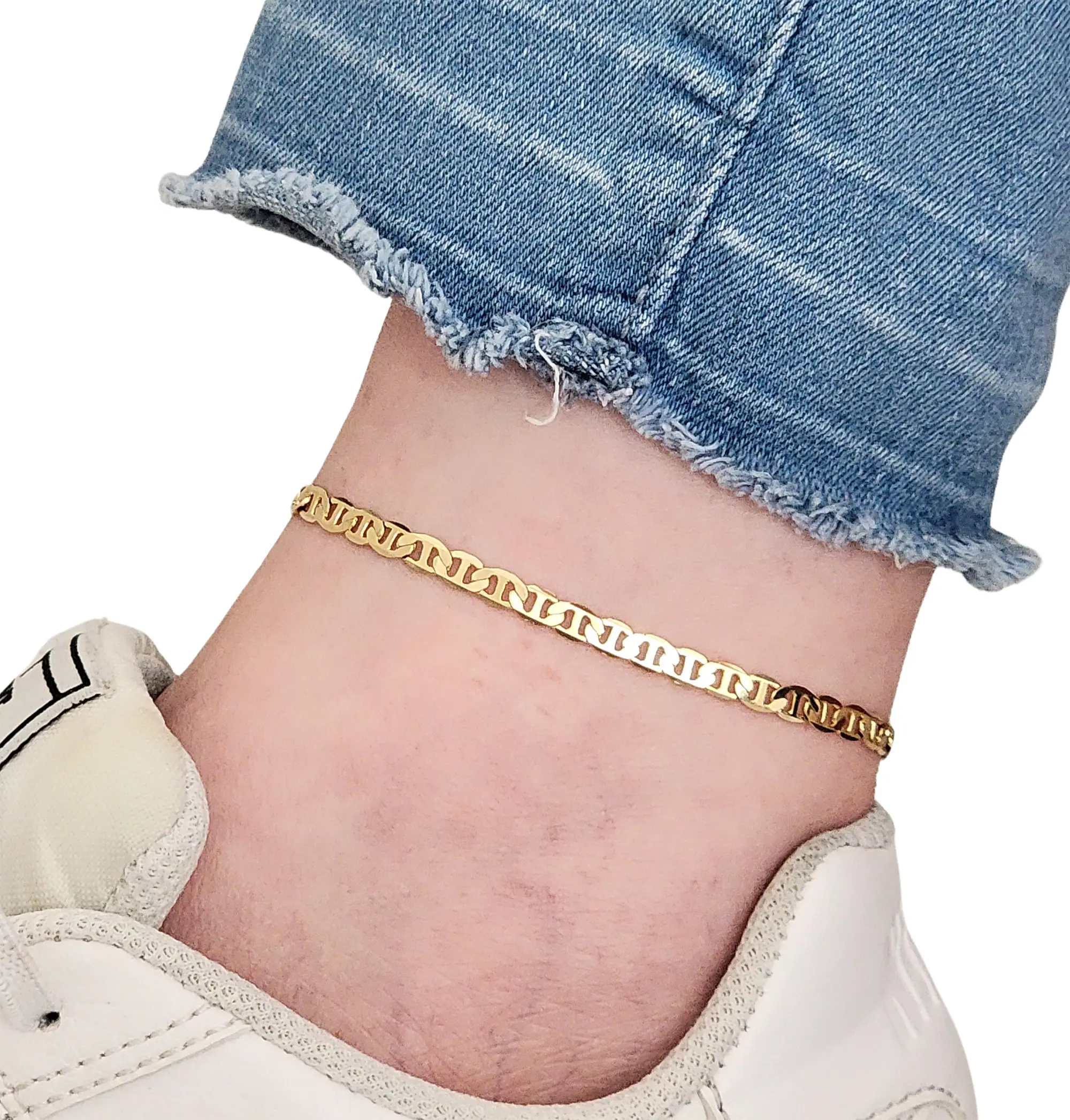 BA Unique Fashion Gold Electroplated 3.8mm 9", 10" Mariner Chain Ankle Bracelet - 14K Gold Electroplated, Durable Design, Casual Accessory