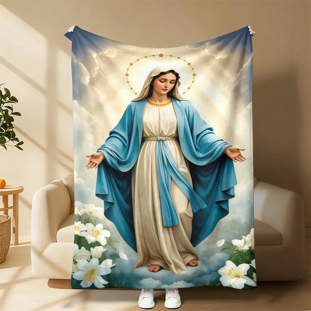 Virgin Mary Blanket Wrap Yourself in Divine Comfort Soft Funny Throw Blanket Cozy Lightweight Plush Portable Cover Blanket For Sofa,Warm Gift For Birthday,Christmas,Multiple Blanket